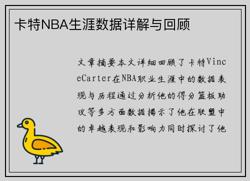 卡特NBA生涯数据详解与回顾